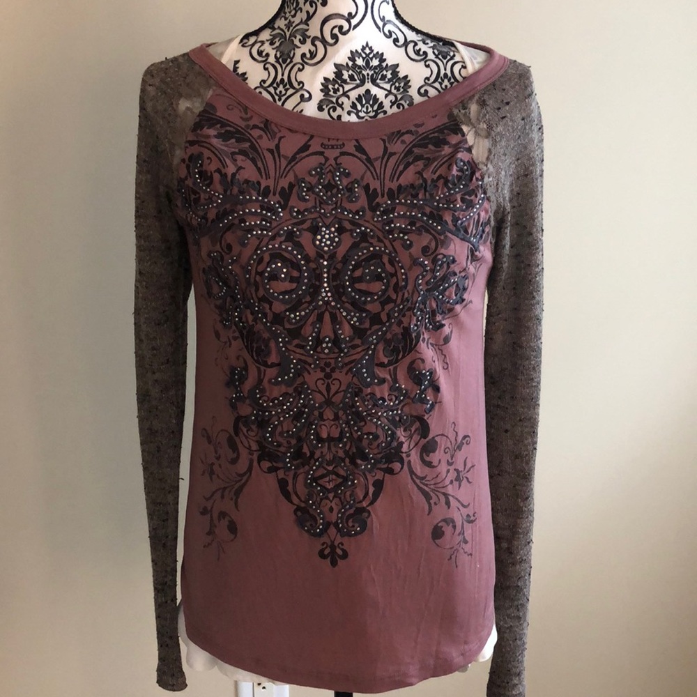 Daytrip Embellished Top Size Med Mauve and Taupe
